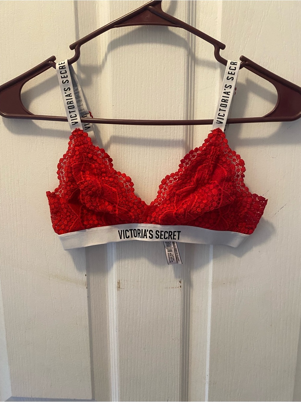 Victoria's Secret Red Lace Bralette with White Branded Band